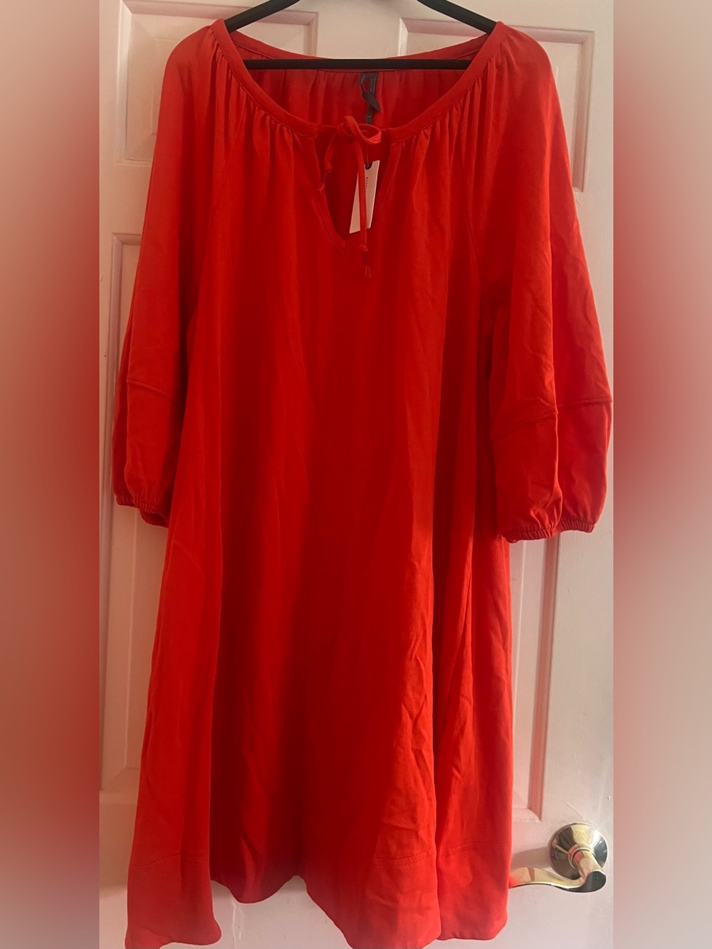 Anthropologie nwt Vibrant Orange Balloon Sleeve Shift Dress Bohemian feminine L - Picture 2 of 5